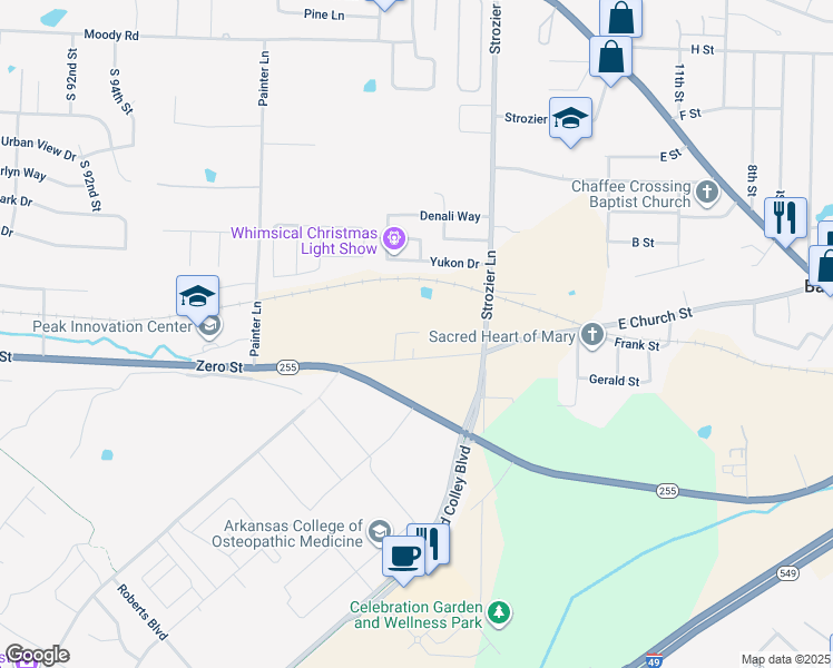 map of restaurants, bars, coffee shops, grocery stores, and more near 1912 Church Street in Barling