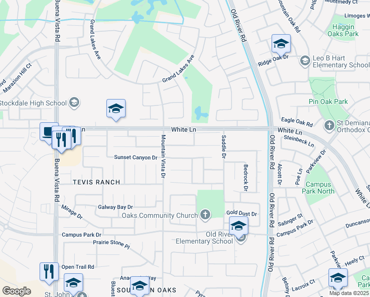 map of restaurants, bars, coffee shops, grocery stores, and more near 10211 Mountaingate Lane in Bakersfield