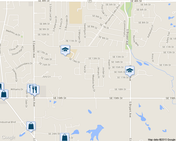 map of restaurants, bars, coffee shops, grocery stores, and more near 1408 Southeast 15th Street in Moore