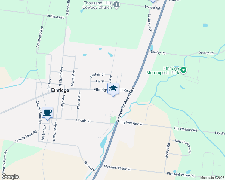 map of restaurants, bars, coffee shops, grocery stores, and more near 33 Main Street in Ethridge