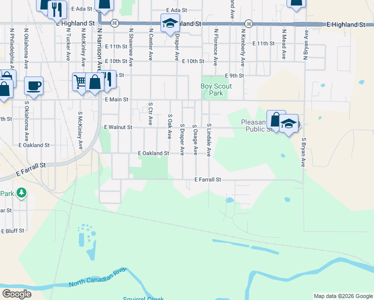 map of restaurants, bars, coffee shops, grocery stores, and more near 301 South Draper Avenue in Shawnee