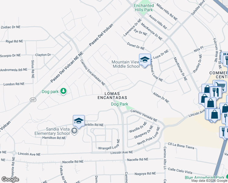 map of restaurants, bars, coffee shops, grocery stores, and more near 3965 Mountain Trail Loop in Rio Rancho