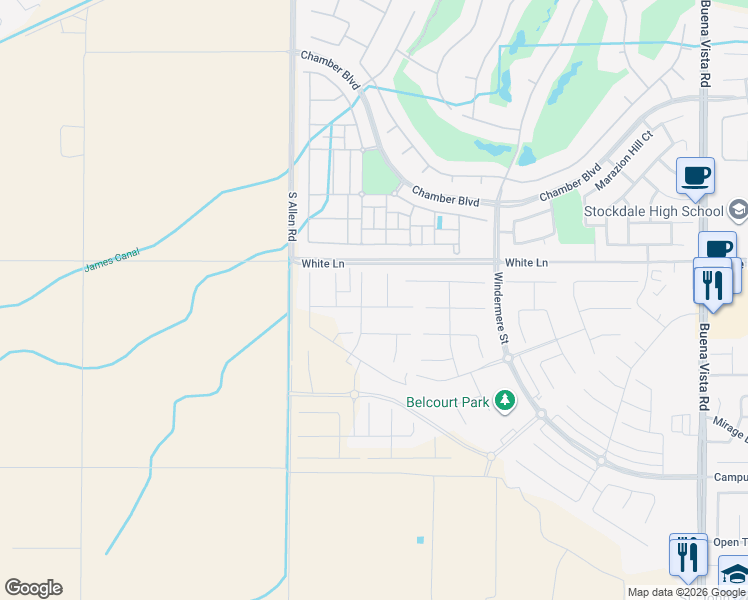 map of restaurants, bars, coffee shops, grocery stores, and more near 12503 Lincolnshire Drive in Bakersfield