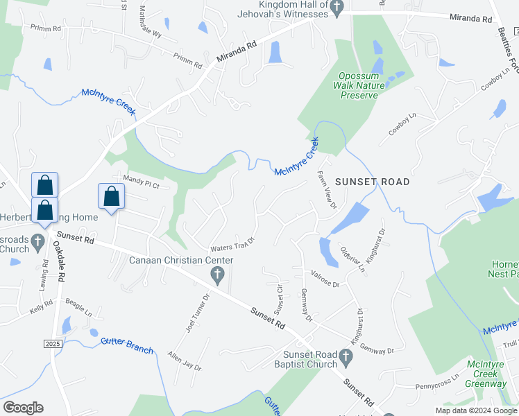 map of restaurants, bars, coffee shops, grocery stores, and more near 1945 Waters Trail Drive in Charlotte