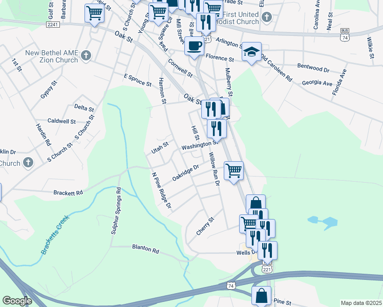 map of restaurants, bars, coffee shops, grocery stores, and more near 403 Harmon Street in Forest City