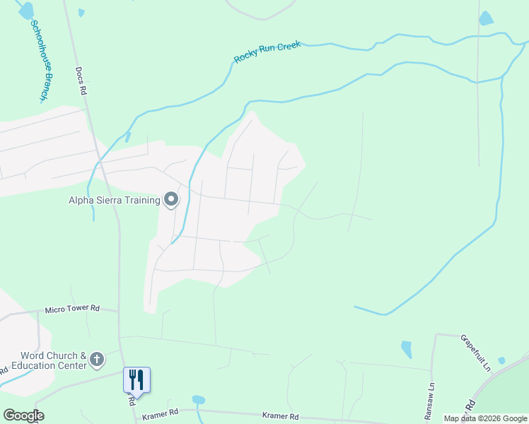 map of restaurants, bars, coffee shops, grocery stores, and more near 576 Executive Drive in Lillington