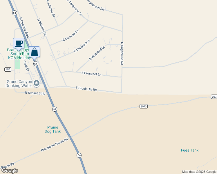 map of restaurants, bars, coffee shops, grocery stores, and more near 1867 East Brook Hill Road in Williams