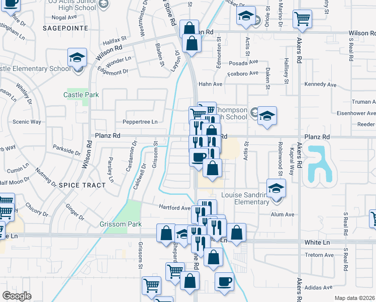 map of restaurants, bars, coffee shops, grocery stores, and more near 3535 Stine Rd in Bakersfield
