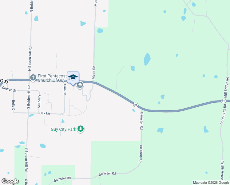 map of restaurants, bars, coffee shops, grocery stores, and more near Arkansas 25 in Guy