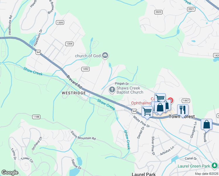 map of restaurants, bars, coffee shops, grocery stores, and more near 2125 Pisgah Drive in Hendersonville