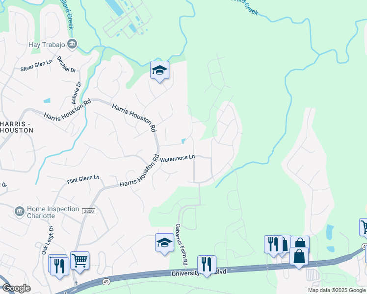 map of restaurants, bars, coffee shops, grocery stores, and more near 11234 Breezehill Lane in Charlotte