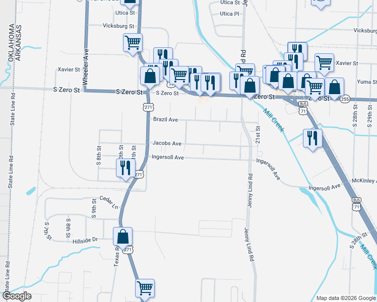 map of restaurants, bars, coffee shops, grocery stores, and more near 2382-7298 Ingersoll Avenue in Fort Smith