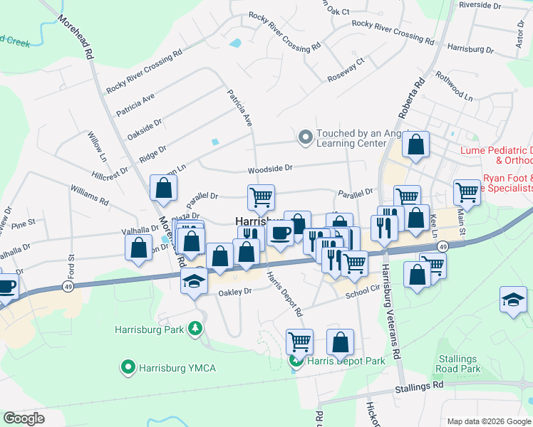 map of restaurants, bars, coffee shops, grocery stores, and more near 308 Plaza Drive in Harrisburg