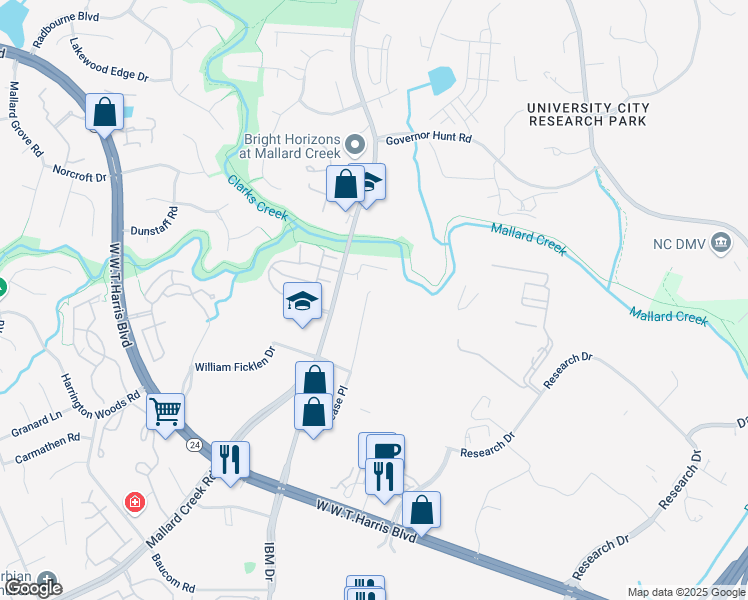 map of restaurants, bars, coffee shops, grocery stores, and more near 5010 Gold Finch Road in Charlotte