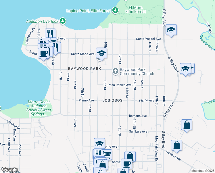 map of restaurants, bars, coffee shops, grocery stores, and more near 1549 10th Street in San Luis Obispo