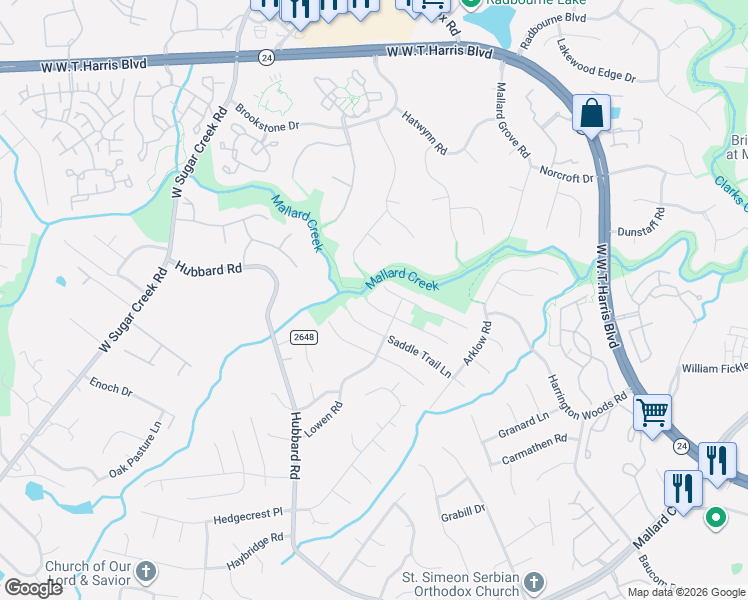 map of restaurants, bars, coffee shops, grocery stores, and more near 6013 Briggs Drive in Charlotte
