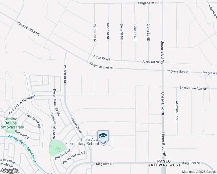 map of restaurants, bars, coffee shops, grocery stores, and more near Reyado Court Northeast in Rio Rancho