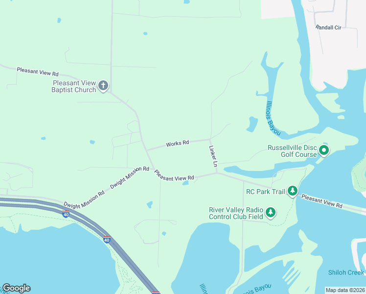 map of restaurants, bars, coffee shops, grocery stores, and more near 115-499 Works Road in Russellville