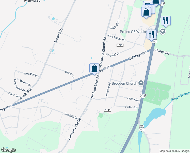 map of restaurants, bars, coffee shops, grocery stores, and more near 335 U.S. 13 in Goldsboro