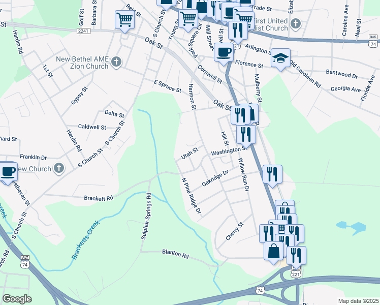 map of restaurants, bars, coffee shops, grocery stores, and more near Utah Street in Forest City