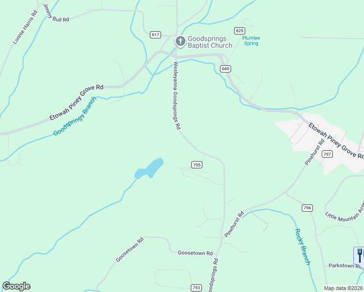 map of restaurants, bars, coffee shops, grocery stores, and more near 1166 County Road 609 in Etowah