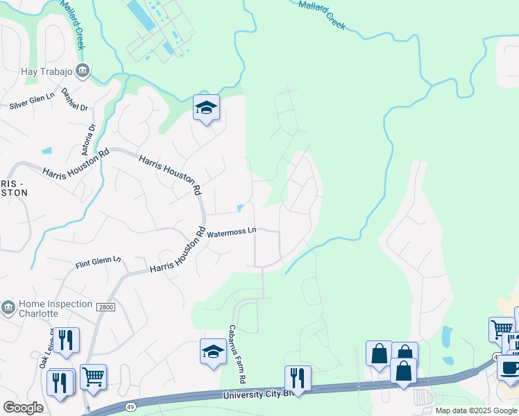 map of restaurants, bars, coffee shops, grocery stores, and more near 11209 Breezehill Lane in Charlotte