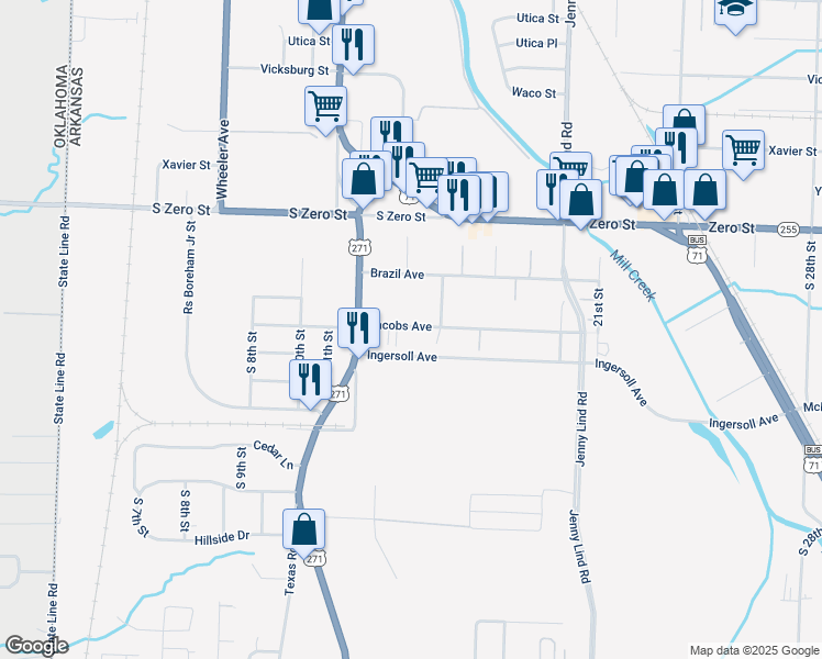 map of restaurants, bars, coffee shops, grocery stores, and more near 1297-1399 Jacobs Ave in Fort Smith