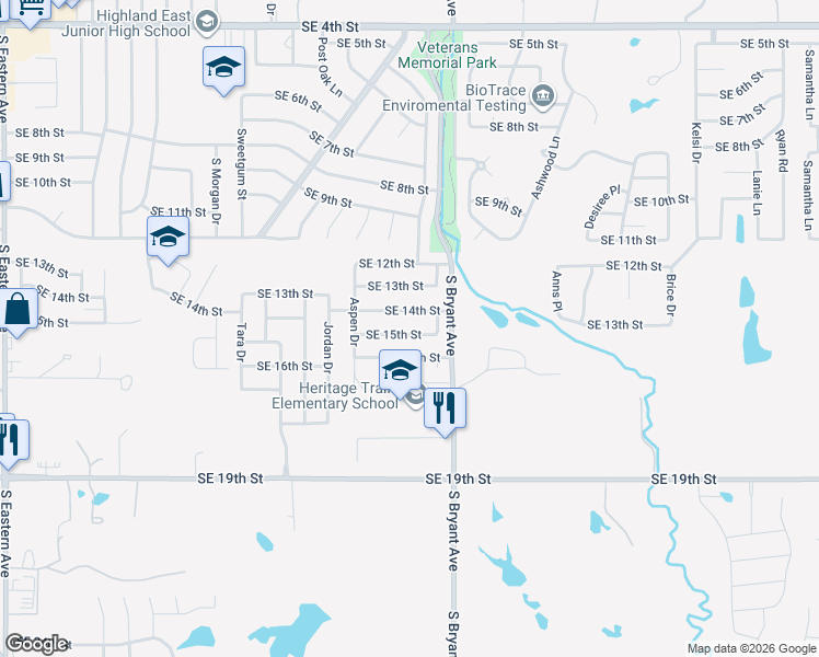 map of restaurants, bars, coffee shops, grocery stores, and more near 1808 Southeast 14th Street in Moore