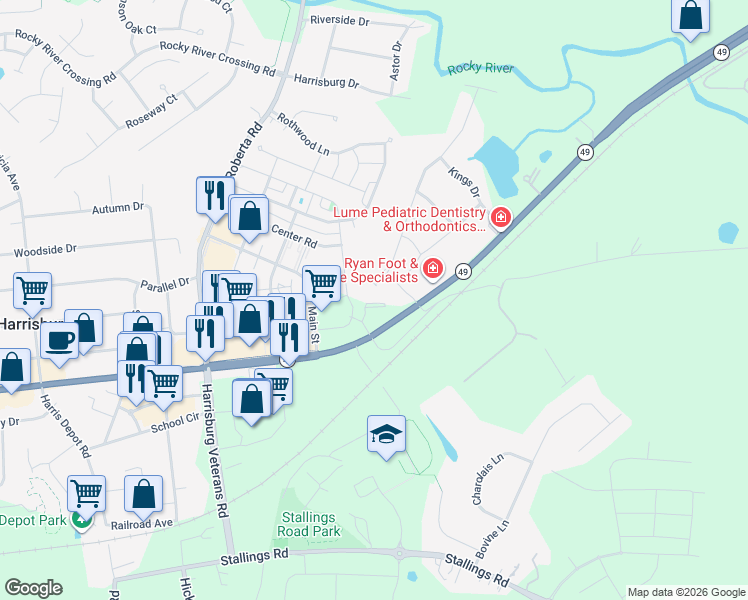 map of restaurants, bars, coffee shops, grocery stores, and more near 3650 Ruckus Road in Harrisburg