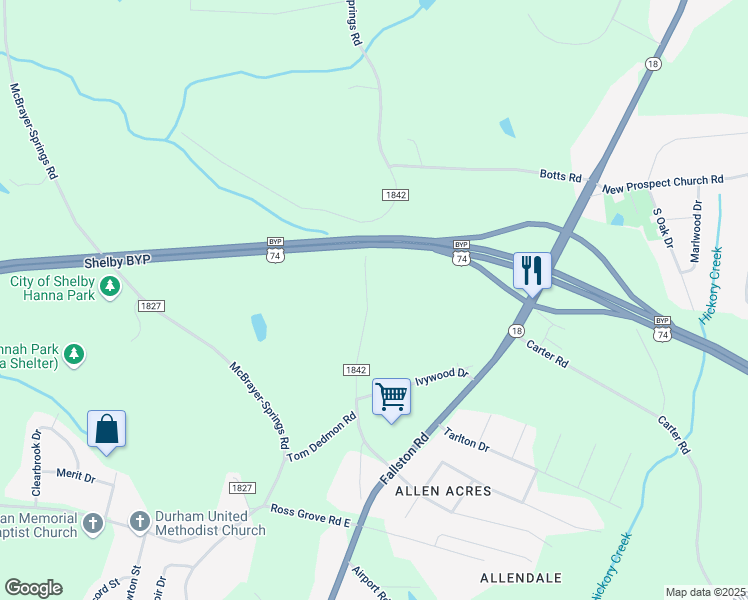 map of restaurants, bars, coffee shops, grocery stores, and more near 1336 Lithia Springs Road in Shelby