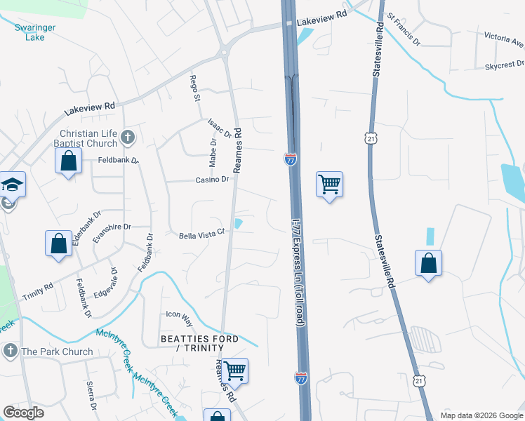 map of restaurants, bars, coffee shops, grocery stores, and more near 7811 Shalom Drive in Charlotte