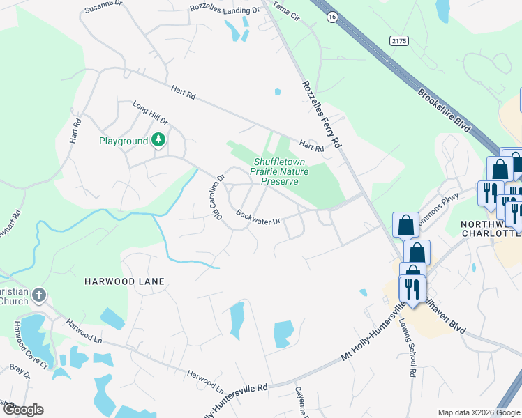 map of restaurants, bars, coffee shops, grocery stores, and more near 10623 Secret Garden Lane in Charlotte