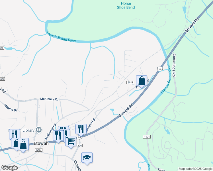 map of restaurants, bars, coffee shops, grocery stores, and more near 143 Autumn Hills Drive in Hendersonville