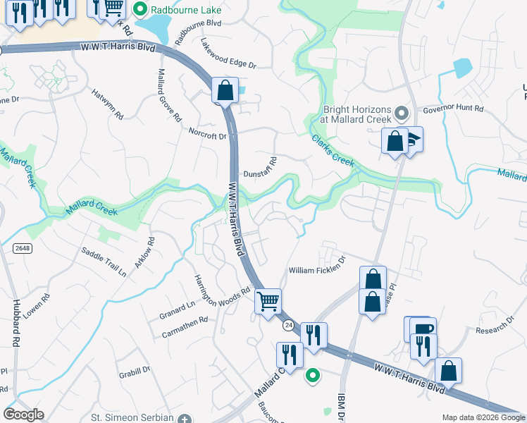 map of restaurants, bars, coffee shops, grocery stores, and more near 8908 Cliff Cameron Drive in Charlotte