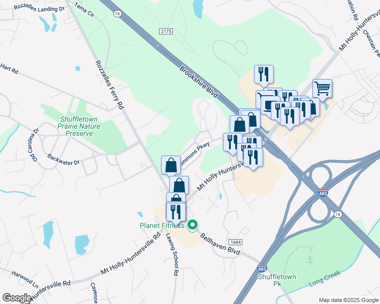 map of restaurants, bars, coffee shops, grocery stores, and more near 3325 Dunn Commons Parkway in Charlotte
