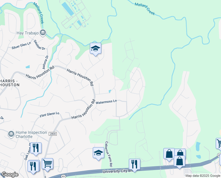 map of restaurants, bars, coffee shops, grocery stores, and more near 11209 Breezehill Lane in Charlotte