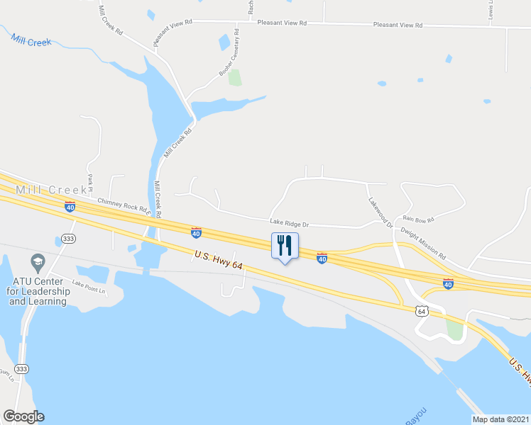 map of restaurants, bars, coffee shops, grocery stores, and more near 42 Lake Ridge Drive in Russellville