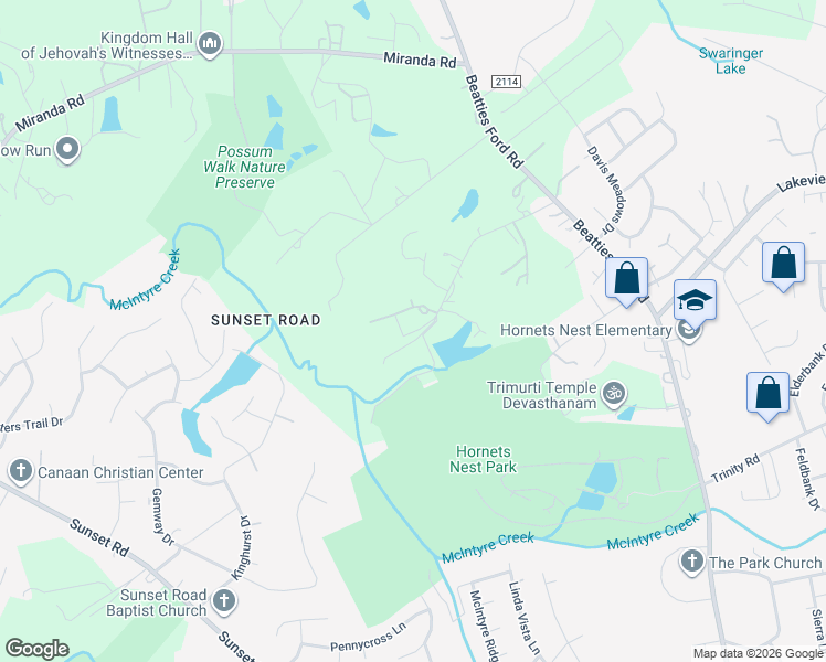 map of restaurants, bars, coffee shops, grocery stores, and more near 3601 Kidd Lane in Charlotte
