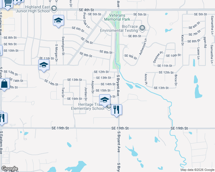 map of restaurants, bars, coffee shops, grocery stores, and more near 1808 Southeast 14th Street in Moore