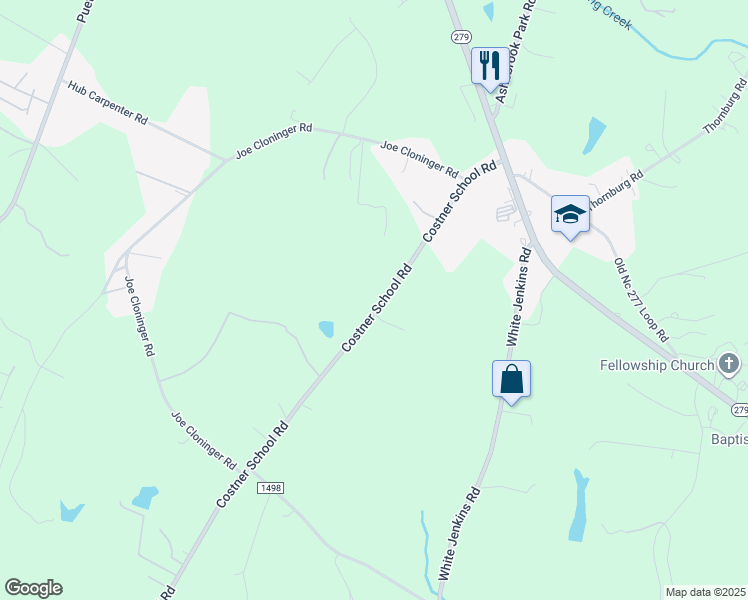 map of restaurants, bars, coffee shops, grocery stores, and more near 1363 Costner School Road in Bessemer City