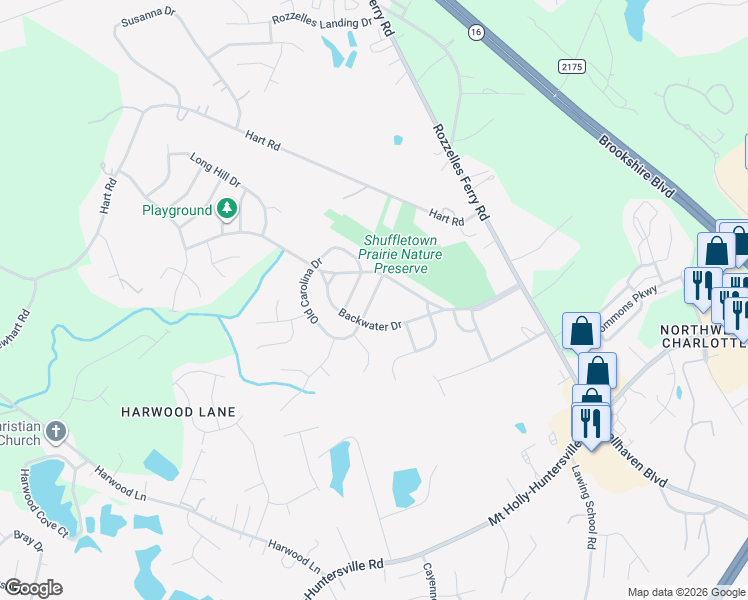 map of restaurants, bars, coffee shops, grocery stores, and more near 10623 Secret Garden Lane in Charlotte