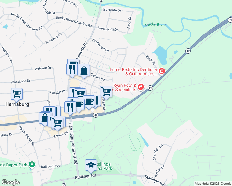 map of restaurants, bars, coffee shops, grocery stores, and more near 3650 Ruckus Road in Harrisburg