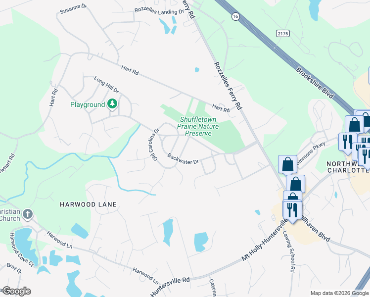 map of restaurants, bars, coffee shops, grocery stores, and more near 10623 Secret Garden Lane in Charlotte