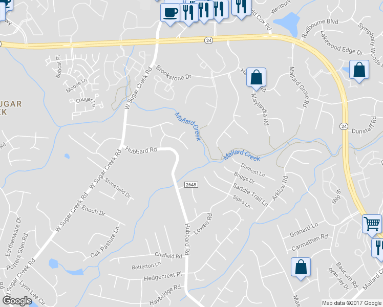 map of restaurants, bars, coffee shops, grocery stores, and more near 7100 Toxaway Lane in Charlotte