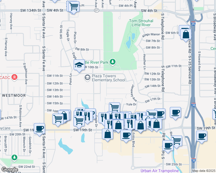 map of restaurants, bars, coffee shops, grocery stores, and more near 781 Southwest 13th Street in Moore