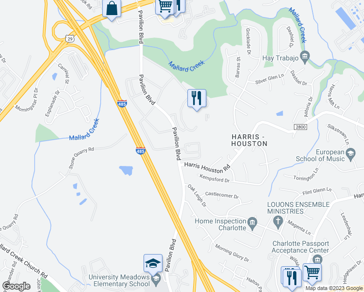 map of restaurants, bars, coffee shops, grocery stores, and more near 840 Forty Niner Avenue in Charlotte
