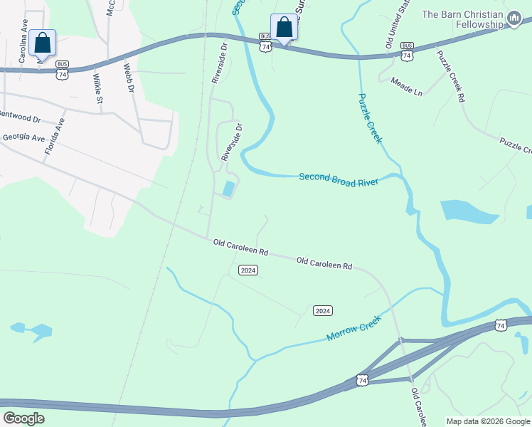 map of restaurants, bars, coffee shops, grocery stores, and more near 168 Mary Glen Acres Drive in Forest City