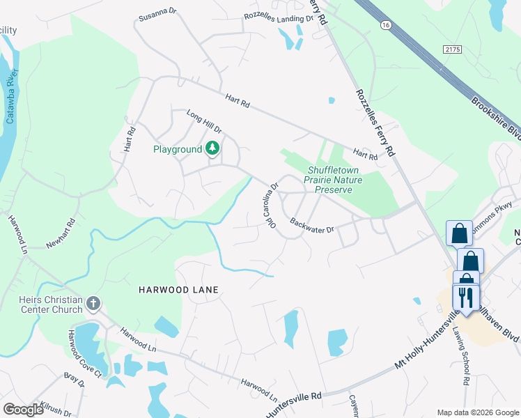 map of restaurants, bars, coffee shops, grocery stores, and more near 10332 Old Carolina Drive in Charlotte