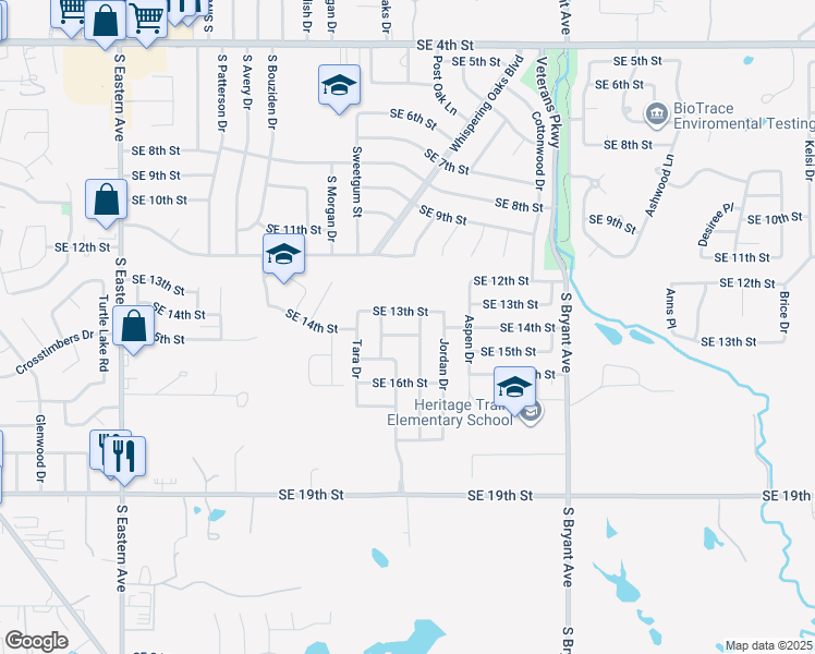 map of restaurants, bars, coffee shops, grocery stores, and more near 1517 Southeast 14th Street in Oklahoma City
