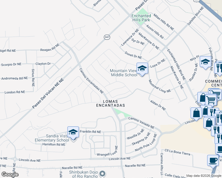 map of restaurants, bars, coffee shops, grocery stores, and more near 7011 Overview Road NorthEast in Rio Rancho